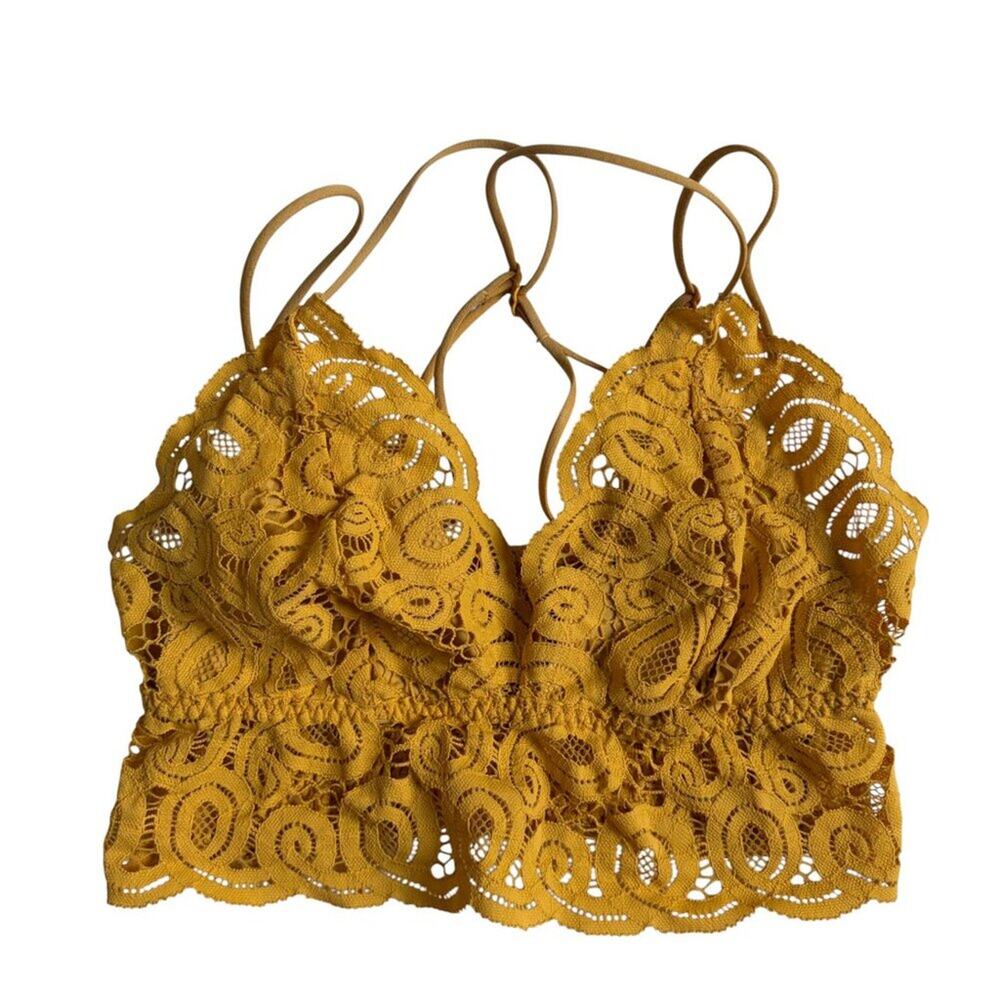 Pink by Victoria's Secret Crochet Lace Bralette (Yellow / Gold) - Size Small (?)